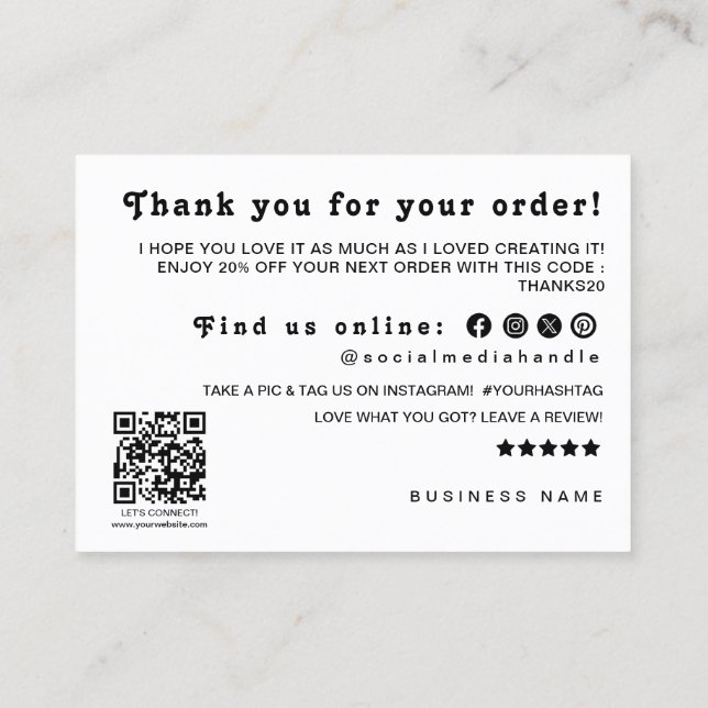 Thank You Qr Code Logo Discount Leave A Review Business Card (Back)