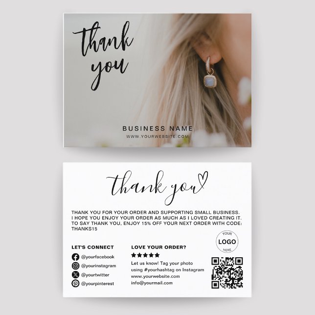 Thank You Qr Code Logo Photo Modern Business Card (Creator Uploaded)