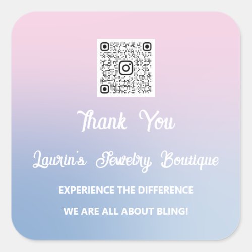 Thank You Qr Code Online Shop Instagrams Pink Blue Square Sticker