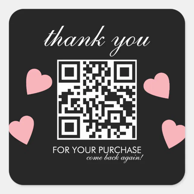 Thank You In Code Thank You QR Code Script Pink Floating Hearts Square Sticker | Zazzle