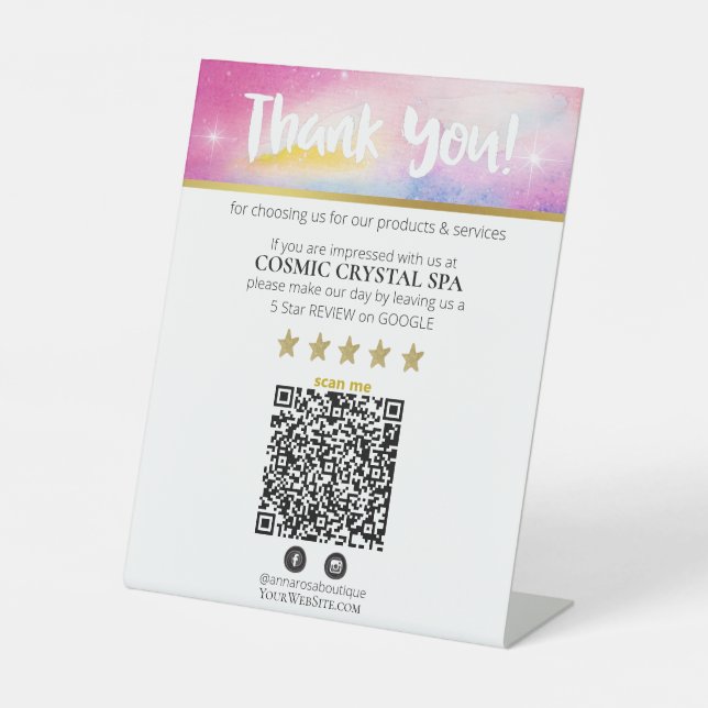 *~* THANK YOU QR REVIEW Cosmos Galaxy Nebula AP8 Pedestal Sign (Front)