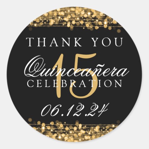 Thank You Quinceanera Birthday Party Sparkles Gold Classic Round Sticker