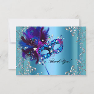 Thank You Quinceanera Party Masquerade Blue Card