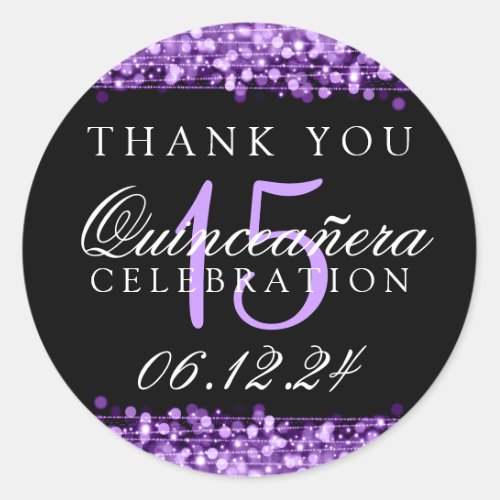 Thank You Quinceanera Party Sparkles Purple Classic Round Sticker