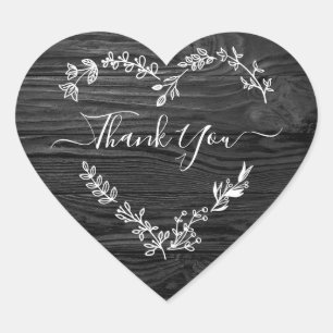 Thank You Quote on Black Wood Background Heart Sticker