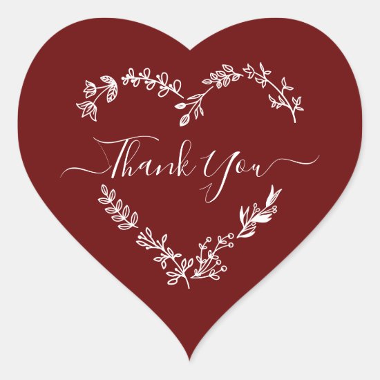 Thank You Quote on Burgundy Background Heart Sticker