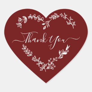 Thank You Quote on Burgundy Background Heart Sticker