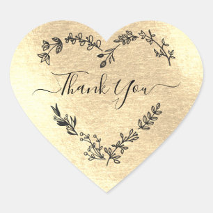 Thank You Quote on Faux Gold Metal Effect Heart Sticker