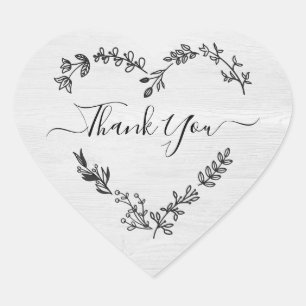 Thank You Quote on White Wood Background Heart Sticker