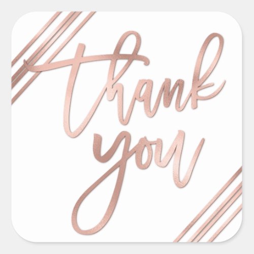 Thank You Quote Rose Gold White Striped Typography Square Sticker