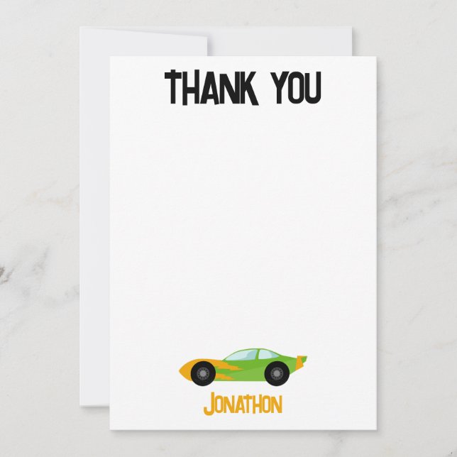 Thank you Racecar Birthday Party Kids Cars Card (Front)