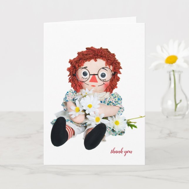 thank you rag doll with daisy bouquet card (Small Plant)