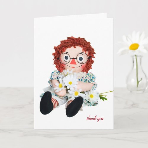 thank you rag doll with daisy bouquet card