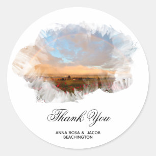 *~* THANK YOU Rainbow Beach Ocean Floral AR11 Classic Round Sticker