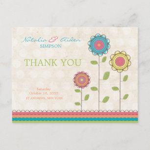 Thank You Rainbow Colorful Tall Flowers Postcard
