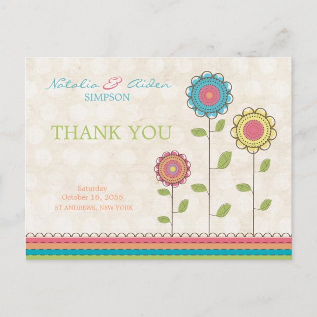 Thank You Rainbow Colorful Tall Flowers Postcard (Front)