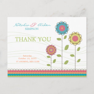 Thank You Rainbow Colorful Tall Flowers Postcard