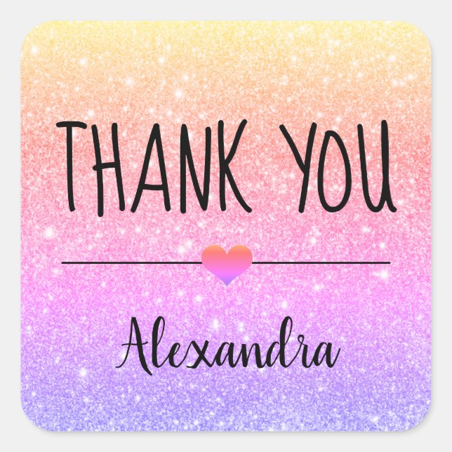 Thank you rainbow glitter personalized   square sticker (Front)