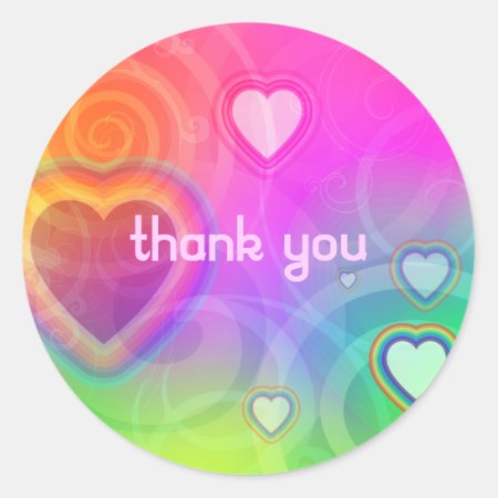 Thank You Rainbow Heart Classic Round Sticker