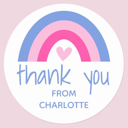 Thank you Rainbow Heart Kids Birthday Party Pink Classic Round Sticker