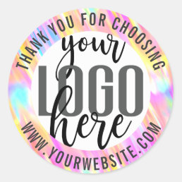 Thank You Rainbow Holographic Business Logo Classic Round Sticker