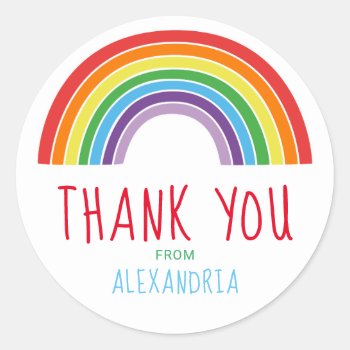 Thank You Rainbow Kids Birthday Party Classic Round Sticker by LilPartyPlanners at Zazzle