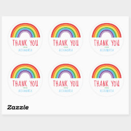 Thank You Rainbow Kids Birthday Party Classic Round Sticker | Zazzle