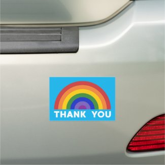 Thank You Rainbow on Bright Blue Car Magnet