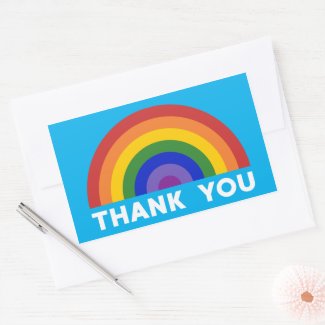 Thank You Rainbow on Sky Blue Rectangular Sticker