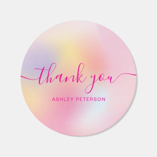 Thank you rainbow unicorn holographic business classic round sticker (Single)