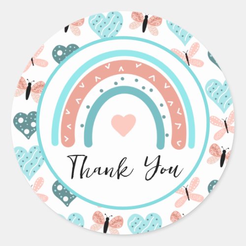 Thank You Rainbows Butterflies and Hearts Classic Round Sticker