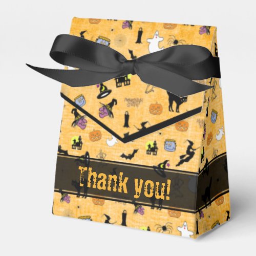 Thank You  Random Halloween Iconic Pattern Orange Favor Boxes