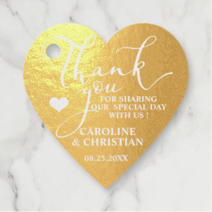 THANK YOU  - REAL GOLD FOIL Heart Wedding Favor Tags