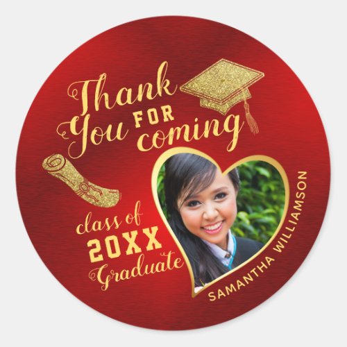 Thank You Red and Gold Class of 2023 Graduation Classic Round Sticker
