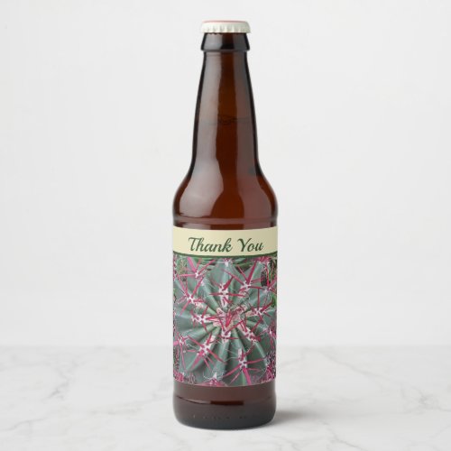 Thank You Red and Green Barrel Cactus Photo Beer Bottle Label