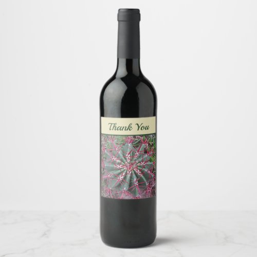 Thank You Red and Green Barrel Cactus Photo Wine Label
