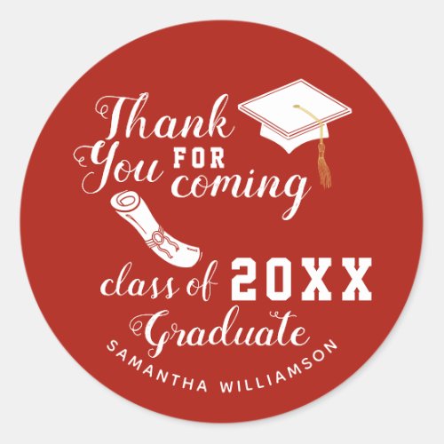 Thank You Red and White Class of 2024 Graduate Classic Round Sticker