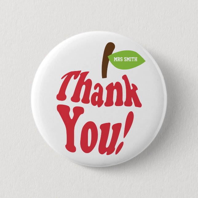 Thank You Red Apple For Teacher Appreciation Button (Front)