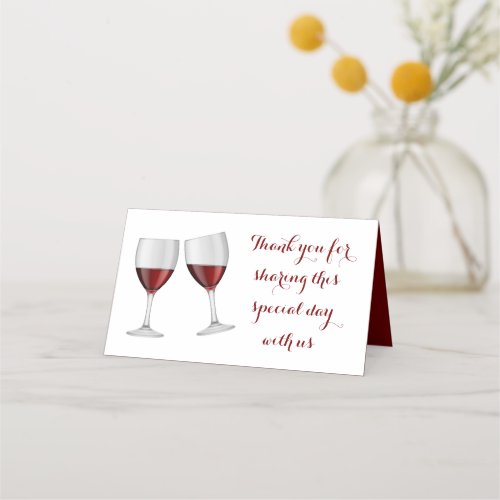 Thank You  Red Burgundy Wine Glasses Wedding Place Card