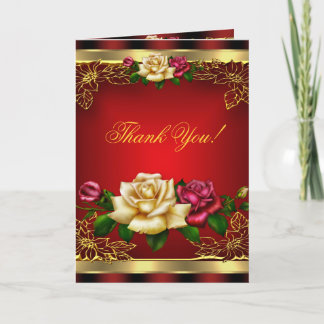 Thank You, Red Cream Roses Gold Elegant 6 You Card