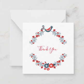 Thank you Red Floral Bird Modern Note Card