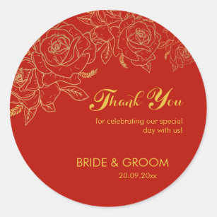 Thank You Red & Gold Wedding Classic Round Sticker