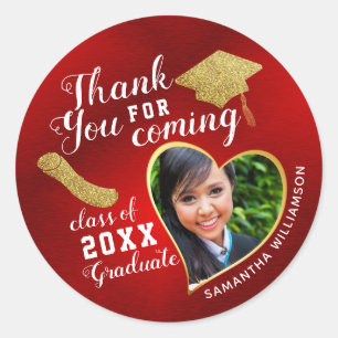 Thank You Red Gold White Class of 2026 Graduation Classic Round Sticker