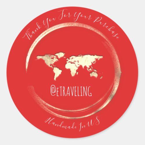 Thank You Red Gold World Map Traveling Globe   Classic Round Sticker