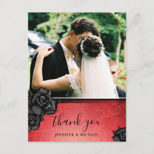Thank You Red Gothic Halloween Wedding Postcard
