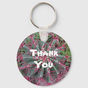 Thank You Red Green Barrel Cactus Close-up Photo Keychain