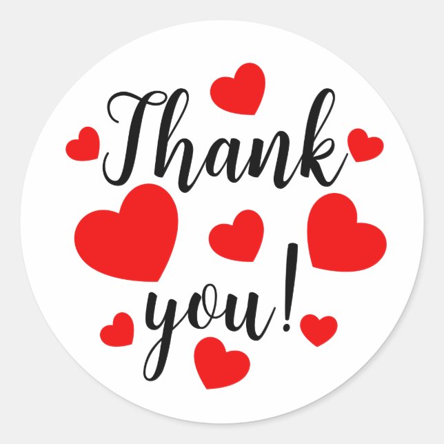 Thank you Red Hearts Classic Round Sticker (Front)