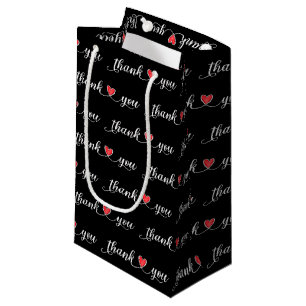 Thank You Red Hearts On Black Small Gift Bag