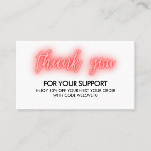 Thank you Red Neon Instagram Discount Business Card