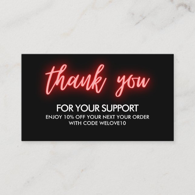 Thank you Red Neon Instagram Discount Business Card (Front)